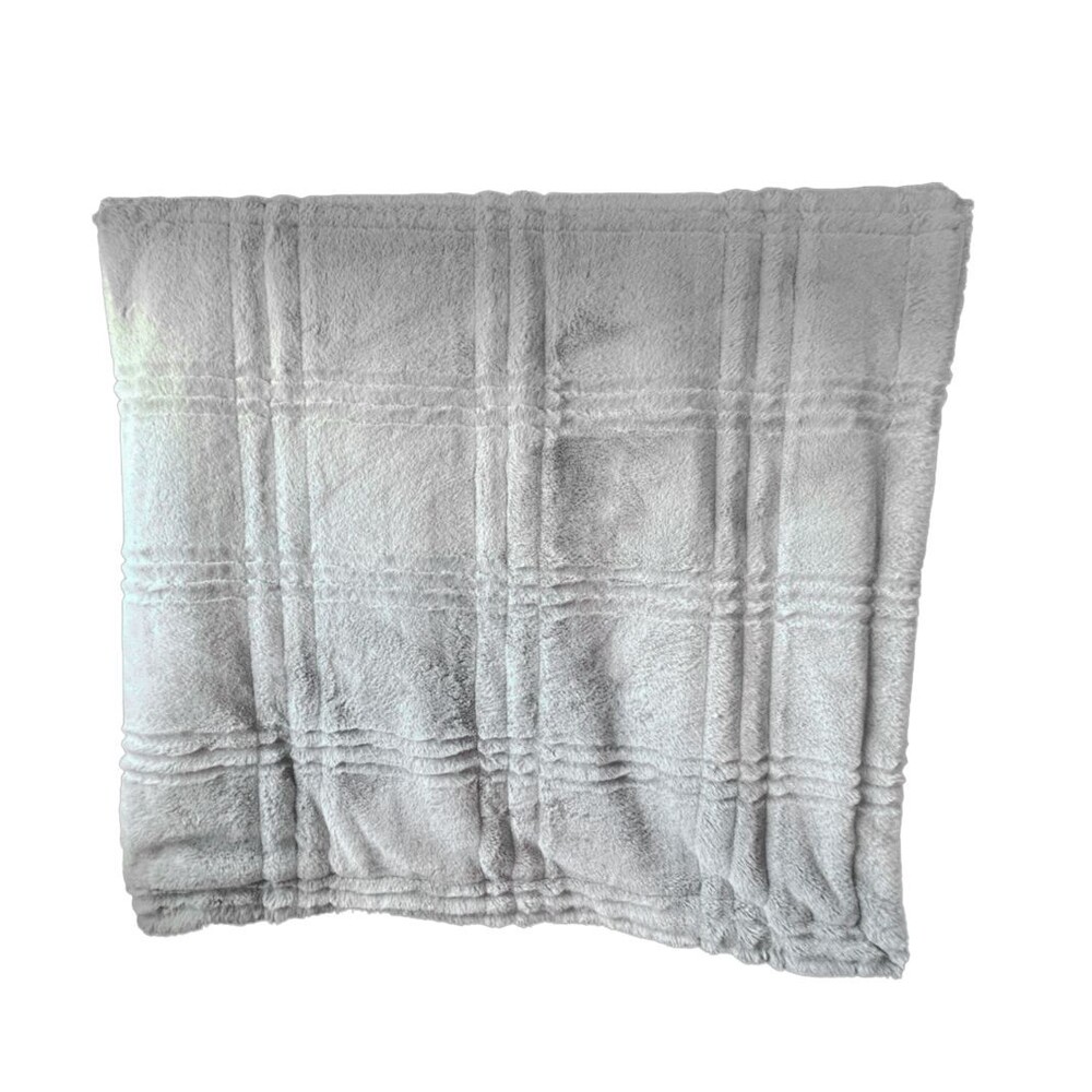 FRYE Faux Fur Carved Plaid Grey Throw Blanket Oversized Soft 50in x 70in